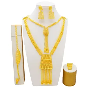 Double-layered Tassel Large Long Popular Jewelry Necklace Stack Set Bracelet Earrings Ring