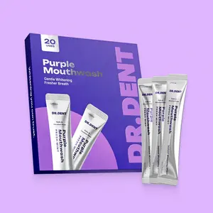 Dr Dent Purple Mouthwash 20 single-use sachets.