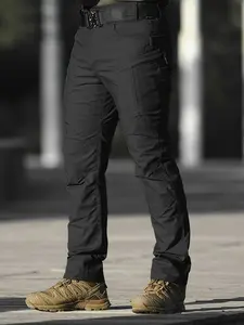 Single-piece men's outdoor tactical work trousers, featuring versatile utility pockets. Solid-coloured, breathable and hard-wearing, suitable for sports, outdoor activities, hiking, camping, workwear, tactical camping gear, and work trousers (without belt