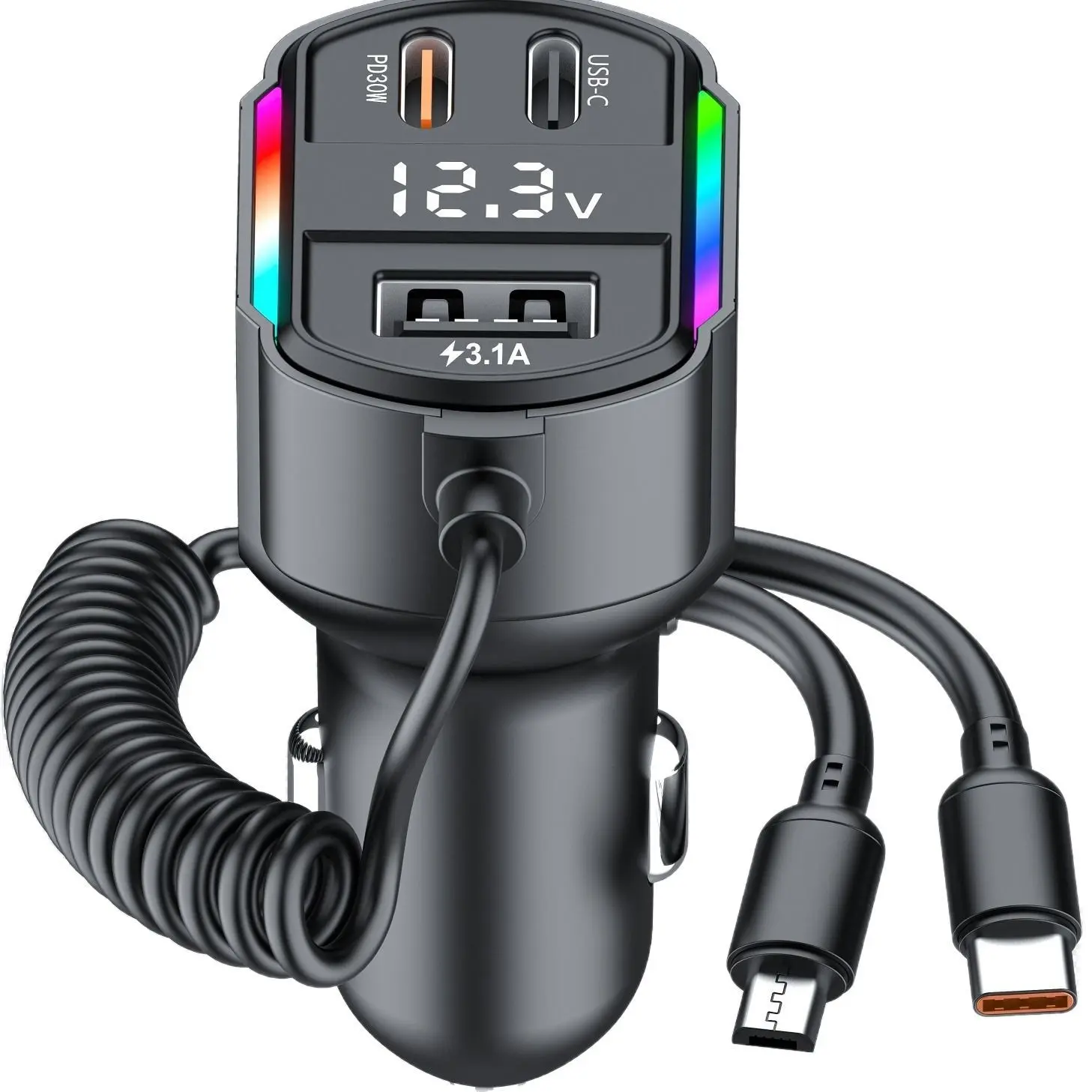 USB C Car Charger, 30W 3-Port Dual 12V USB Car Power Charger PD&QC3.0 Fast
