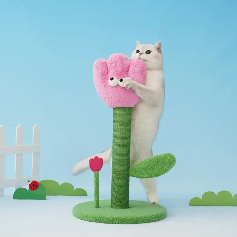 ZEZE Tulip Cat Scratching Post – Flower-Themed Cat Tree for Kittens & Adult Cats, Durable Sisal Rope Tower, Decorative Pet Furniture, Cute Home Design