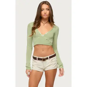 Edikted Women's Hyla Button Cropped Wrap Top