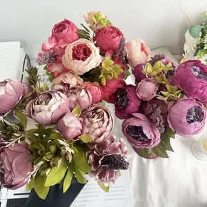 Artificial Peony Bouquet, 18 Inch Faux Peony Flower Bouquet, Decorative Flowers for Wedding Bridal Home Decor, Home and Outdoor Decoration, Fruit, Realistic Faux Flowers, Lifelike Artificial Flower