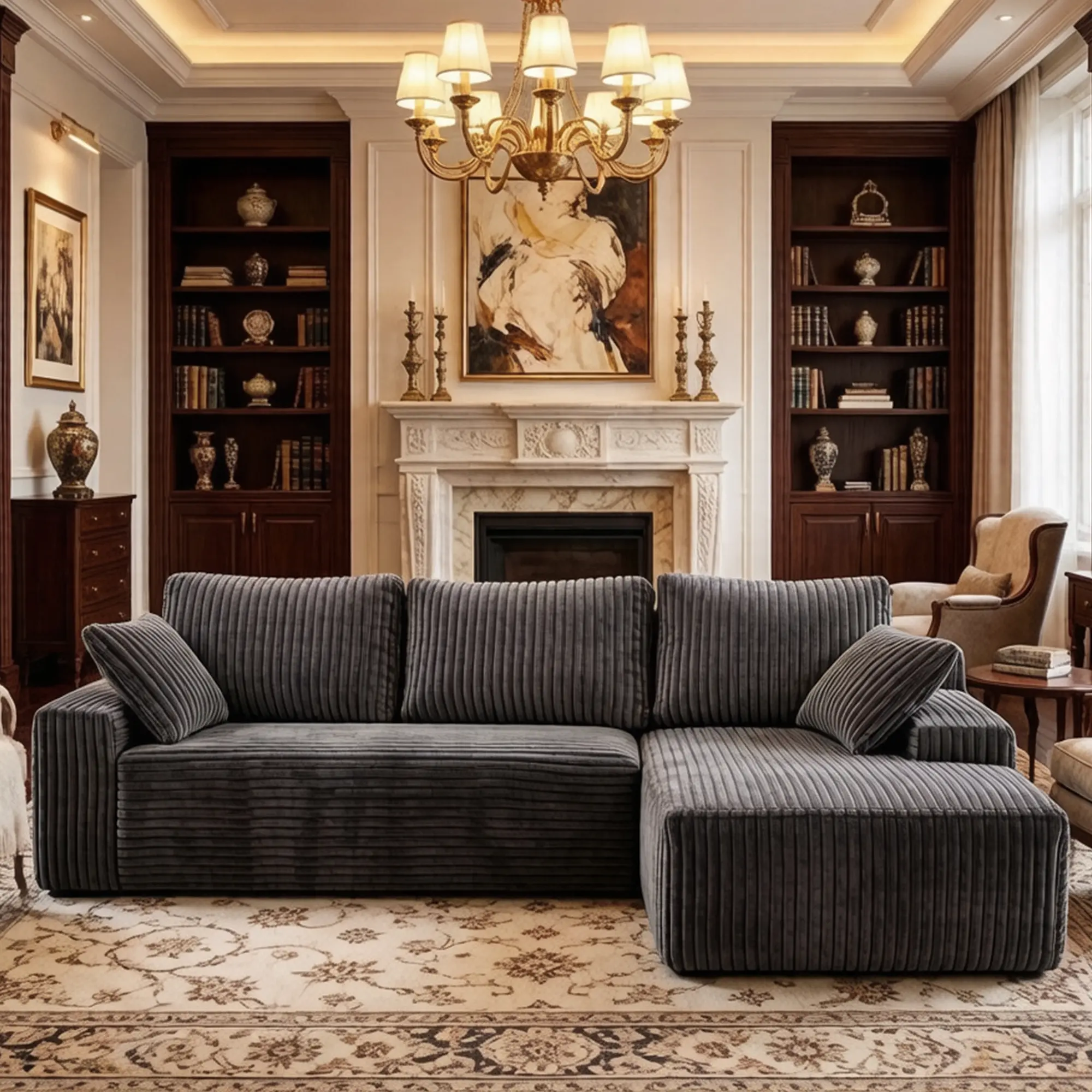 Grey+Right Facing Chaise+3 Seat