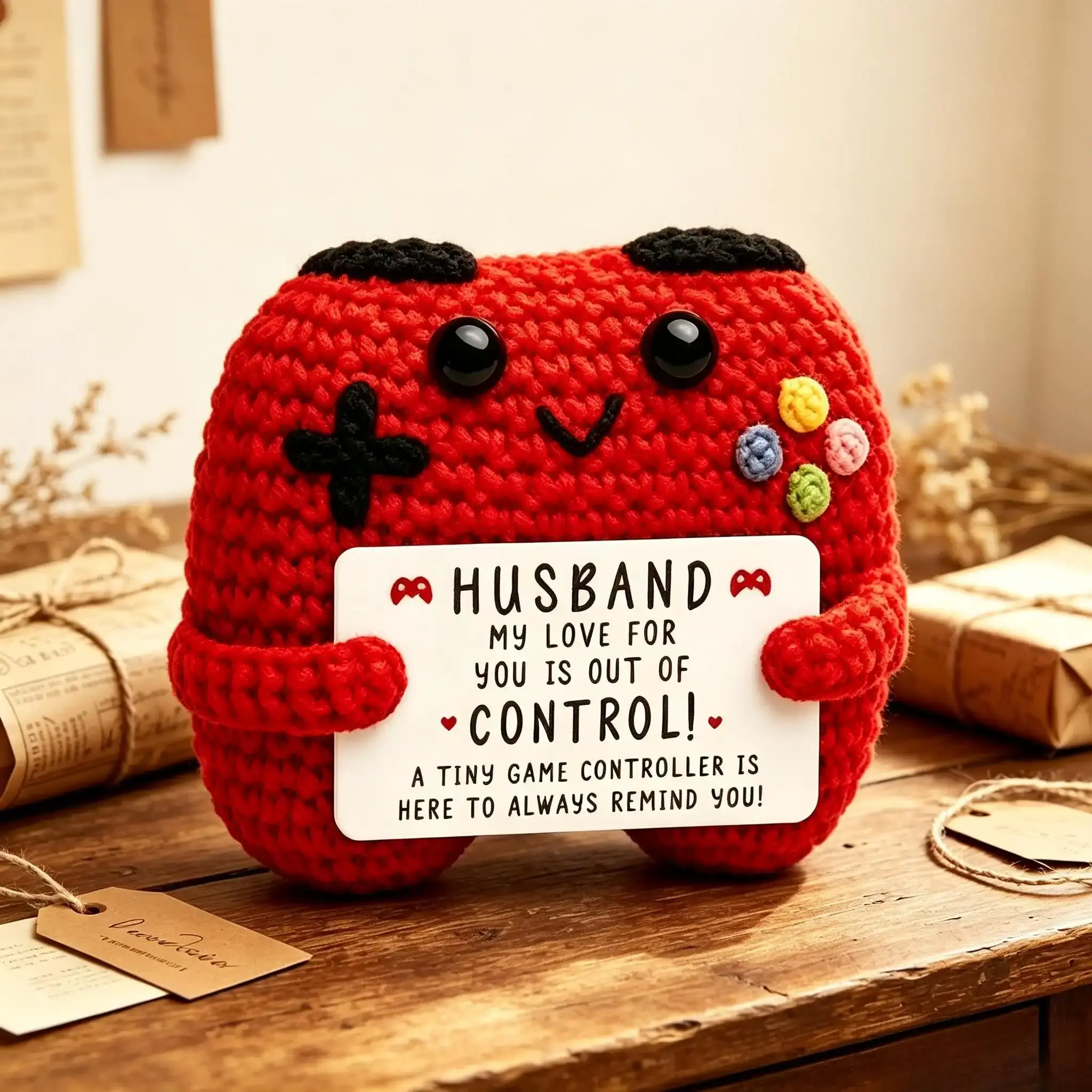 Handmade Crochet Game Controller Plush - Husband My Love For You Is Out Of Control Cute Gift Romantic Gift for Husband Boyfriend Gamer, Valentine Christmas Halloween Present