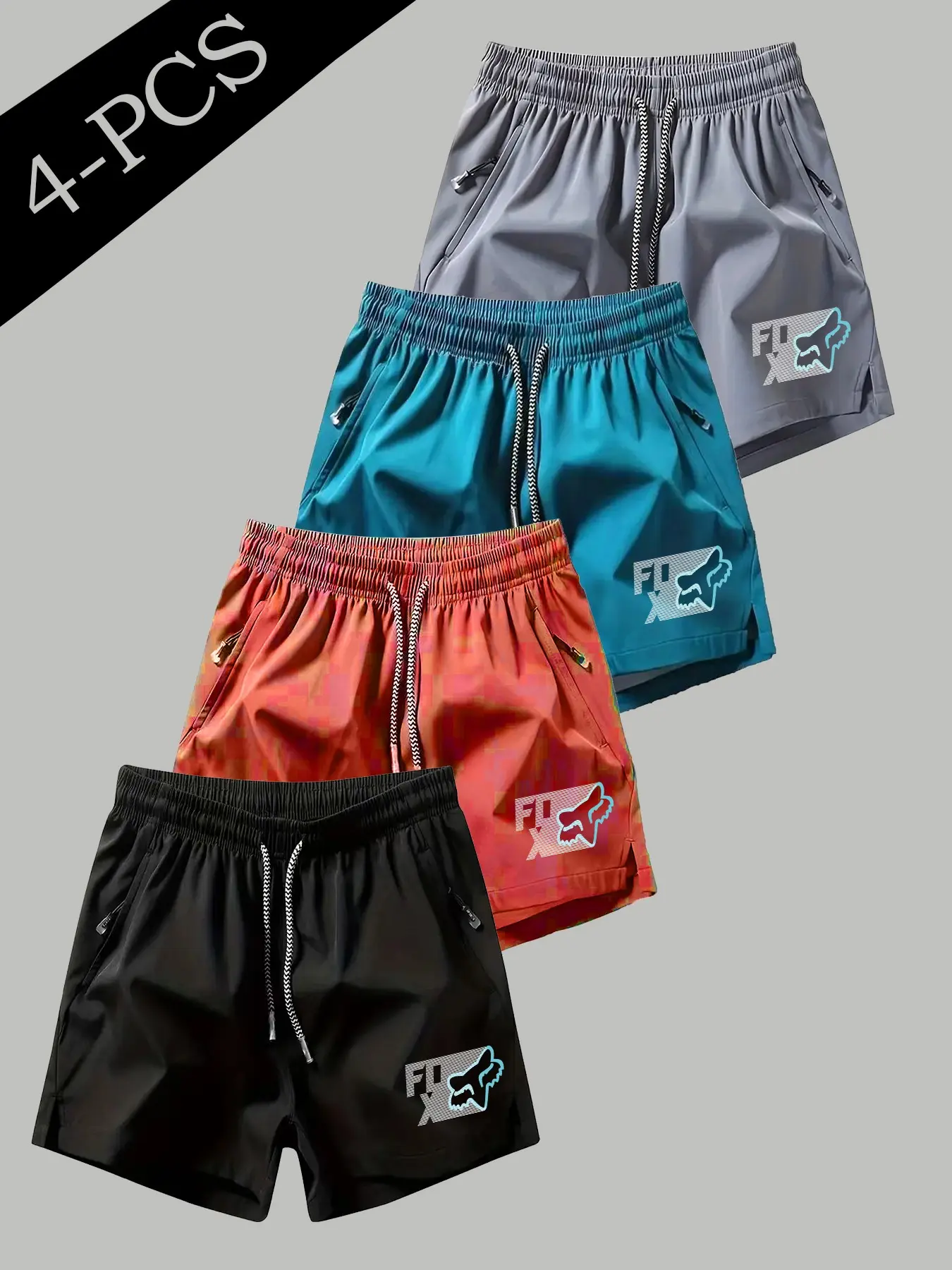 Men Women Slim Fit Shorts Fox Print Quick-Dry Breathable Fabric All-Season Wear, Trendy Motorbike Style, Unisex Casual Clothing, Outdoor Shorts, Summer Shorts, Casual Sporty Shorts, Cool Sports Shorts