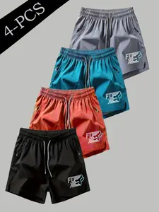 Men Women Slim Fit Shorts Fox Print Quick-Dry Breathable Fabric All-Season Wear, Trendy Motorbike Style, Unisex Casual Clothing