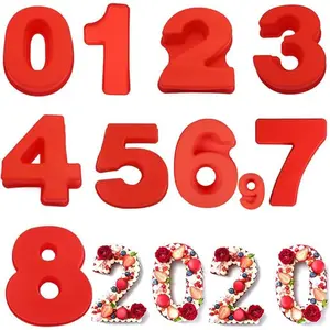 Large Silicone Number Cake Mold Set 10 Inch, 9PCS Number Cake Pan for Birthday Anniversary DIY Baking, Non-Stick Baking Molds Kit
