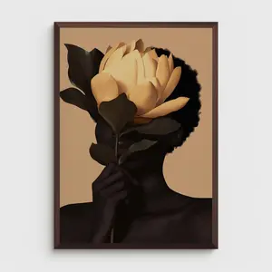 Black Woman with Flowers Wall Art – Elegant African Portrait Poster, Floral Afrocentric Print for Apartment and Dorm Room Decor, Unframed