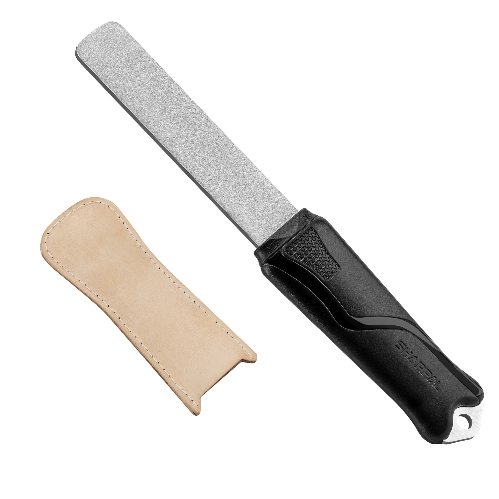 SHARPAL Dual-Grit Stainless Steel Diamond Sharpening Stone - Coarse 325/Extra Fine 1200, Hand Tool Sharpener File, Includes Cowhide Leather Sheath for Strop Use