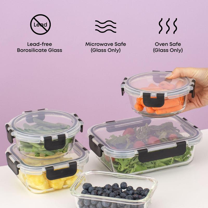JoyJolt JoyFul 24pc (12 Airtight, Freezer Safe Food Storage Containers and 12 Lids), Pantry Kitchen Storage Containers, Glass Meal Prep Container for Lunch, Glass Storage Containers with Lids