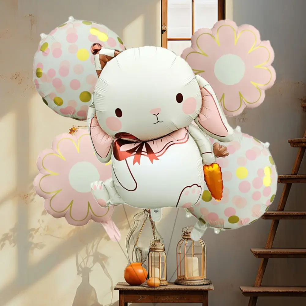A set of Eared Rabbit & Carrot Balloon Set, including lop-eared rabbit，flower foil balloons. Suitable for birthday parties, baby showers, Easter, boutique gift shop decorations, family gatherings, kindergarten event backdrops，festival celebration decor