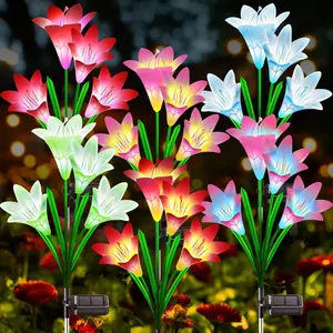 Solar Outdoor Lights Garden Decor, 6 Pack Upgraded Solar LED Flower Lights with 24 Bigger Lily Flower Lamp, 7 Color Changing  Solar   for Garden Yard Decor,
