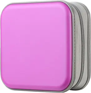 Purple 48 Capacity Hard Plastic DVD Case with Zipper - Portable Disc Wallet Bag for , , Travel
