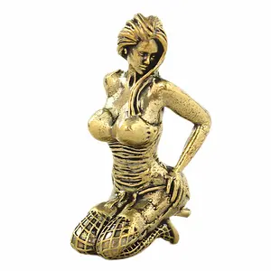 Vintage Brass Kneeling Beauty Figurine, Mini Art Statue, Home Office Desktop Decoration, Desk Ornament, Adult Collection Craft Gift