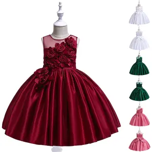 Green Kids Clothes 5068 White 3D Flower Girls Frock Ball Gown Pageant Children Elegant Princess Prom Host Formal Evening Party Cocktail Dress 3-10Y