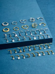 Nose Ring Set, Nose Rings Hoops, L Shaped Nose Studs, Nose Screw Corkscrew Nose Rings for Women, Stainless Steel Heart Moon Star Nose Piercing Jewelry