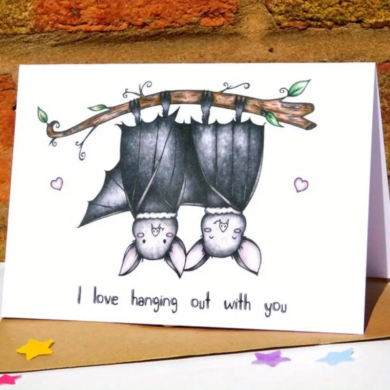 1 pc Friend Birthday Card, I Love Hanging Out With You! Bat Card, Dark Academia Card, Friend Card, Halloween Card, Bat Birthday Card, Best Friend