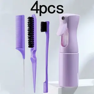 4-piece hair styling tool set, hair styling comb set, continuous spray bottle 200ml, continuous ultra-fine spray sprayer, women's rat tail comb edge control for back brushing, combing, braiding, smoothing, suitable for hair, salon, barber shop
