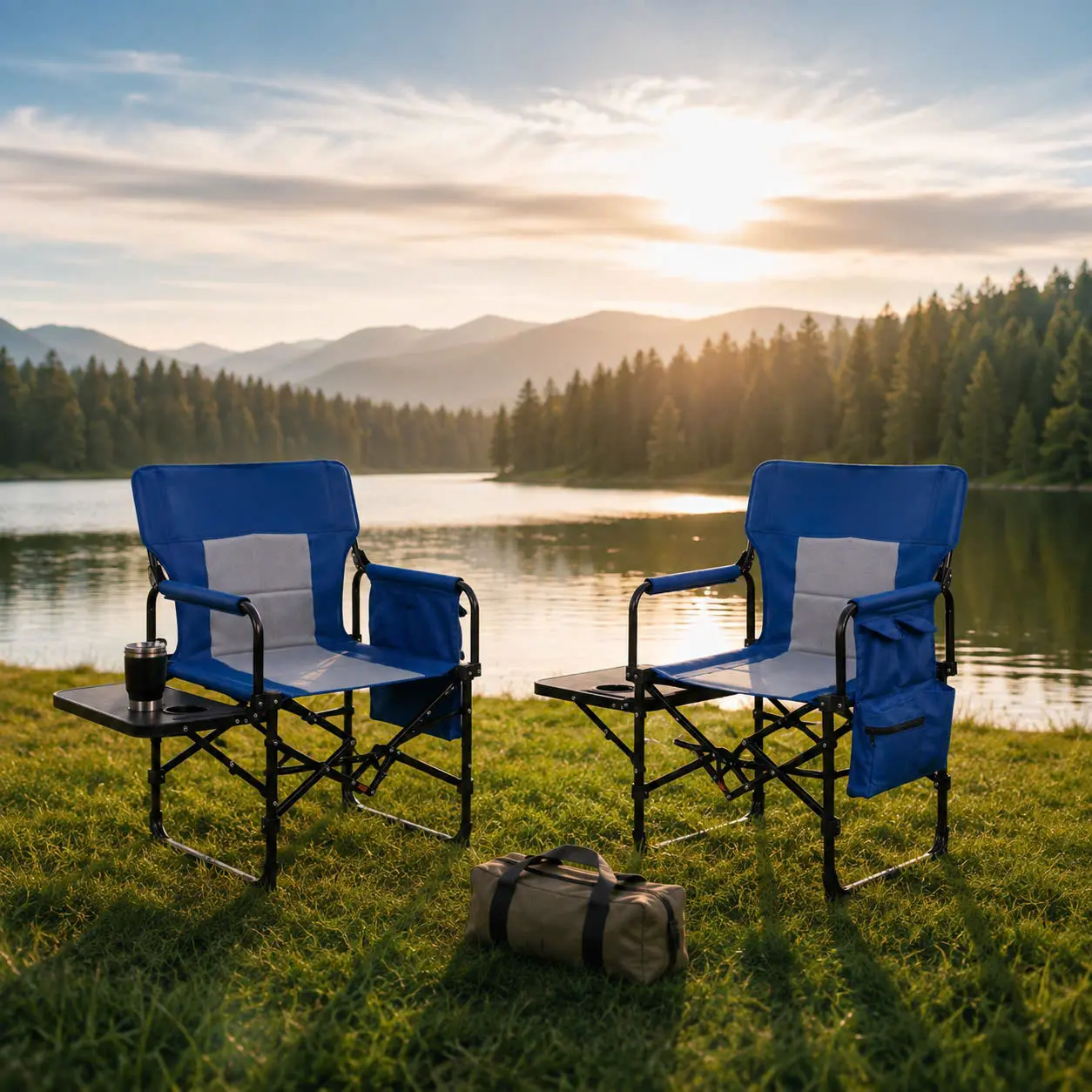 SUNSPIRE 2 Pack Directors Chairs with Side Table, Heavy-Duty Folding Camping Chairs, 400 LB Weight Capacity, Cup Holder & Storage Pockets, Portable Chairs for Fishing, Picnic, Lawn & Camping
