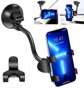 Car Phone Mount Windshield, Long Arm Clamp Universal Windshield with Double Clip Strong Suction Cup Cell Phone Holder Compatible with iPhone 13 12 11 Pro XS Max 7 8 6 Plus for Galaxy S22 Ultra Accessories Adjustable