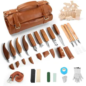 Wood Carving Kit,38pcs Wood Carving Tools with 9 Wood Carving Knives,3 Detail Knives,14 Basswood Blocks,Ergonomic Handle Design,Thick Leather Storage Bag,Whittling Kit for Beginners Adults Kids Hobby