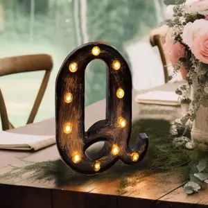 LED Marquee Letter "Q" Industrial Style Antique Black - Light-Up Alphabet Sign for Weddings & Displays 9"
