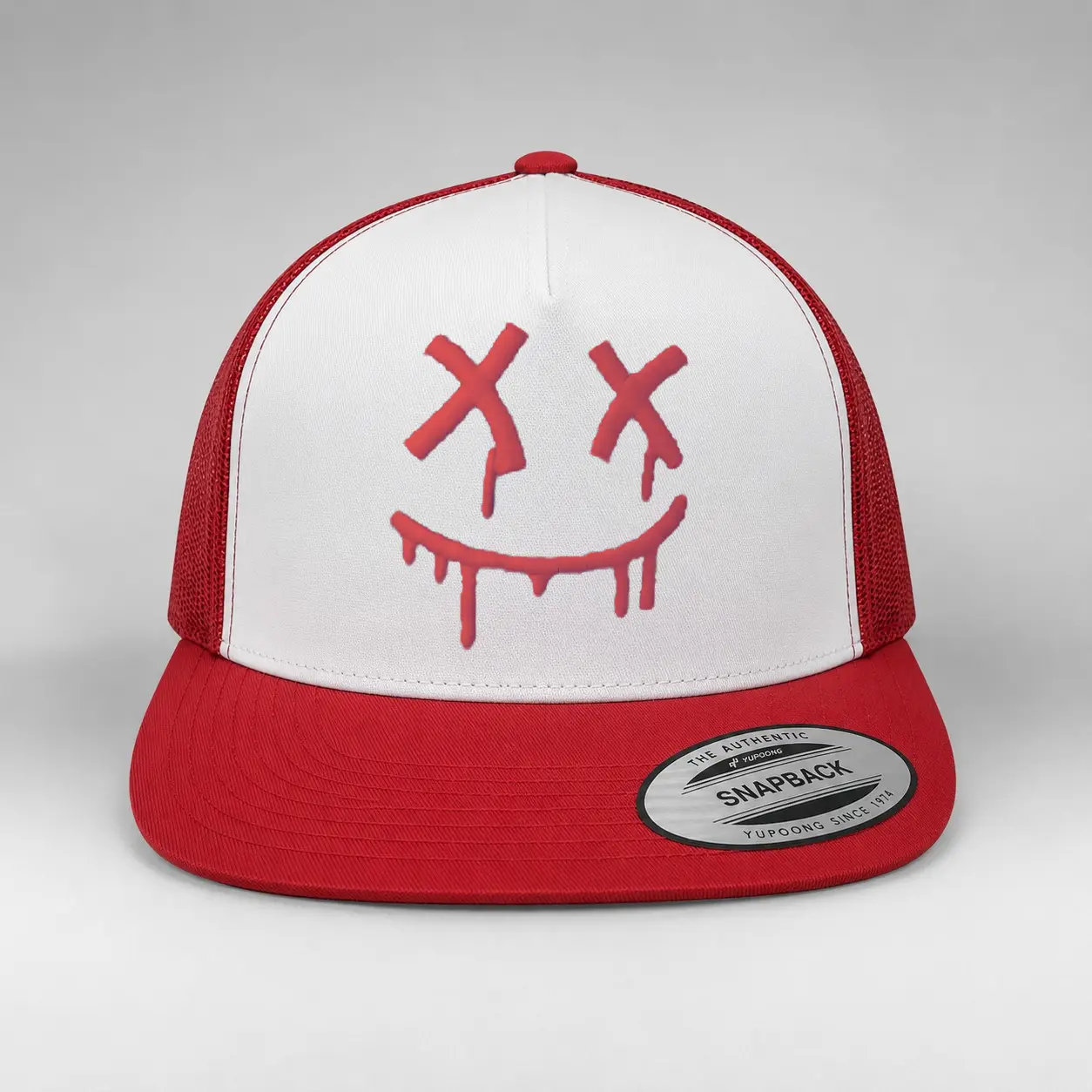 Unisex Embroidered Dripping Smile Face Trucker Hat Adjustable Snapback Mesh Cap Casual Streetwear Baseball Hat for Men Women Outdoor Fashion Gift Everyday Wear