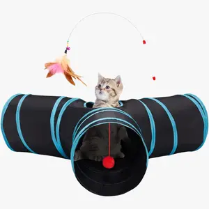 Pet Supplies Cat Tunnel Tube Toys 3 Way Collapsible, Tunnels for Indoor Cats ，Kitty Bored Peek Hole Toy Ball Cat, Puppy, Kitty, Kitten, Rabbit