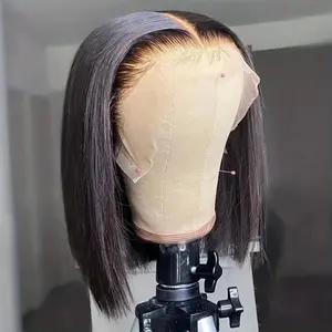 Uniky Hair Transparent Lace Wigs For Women 100% Human Hair Straight Lace Front Wigs Human Hair Short Bob Wig Side Part Natural HairLine Pre Plucked Bleached Knots