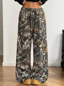 Women's Tree Print Drawstring Wide Leg Boho Casual Pants, Elastic Waist Design, Comfortable & Stylish Loose-Fit Casual Trousers for Daily Wear, Adjustable, Fashion, Elastic Waist Flowy