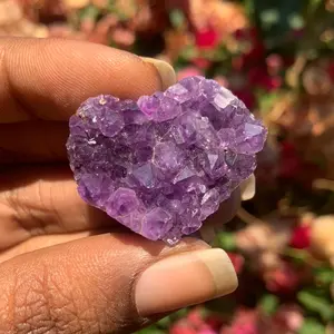 Natural Amethyst Crystal Heart Geode Carving