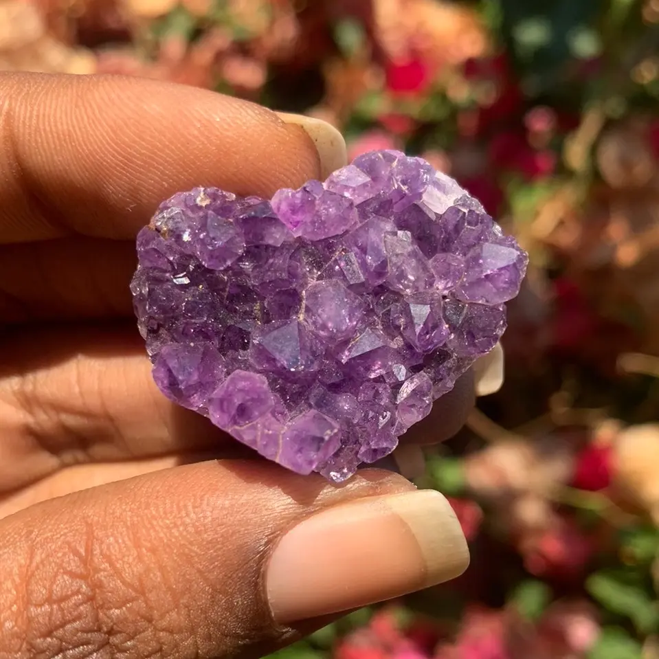Natural Amethyst Crystal Heart Geode Carving