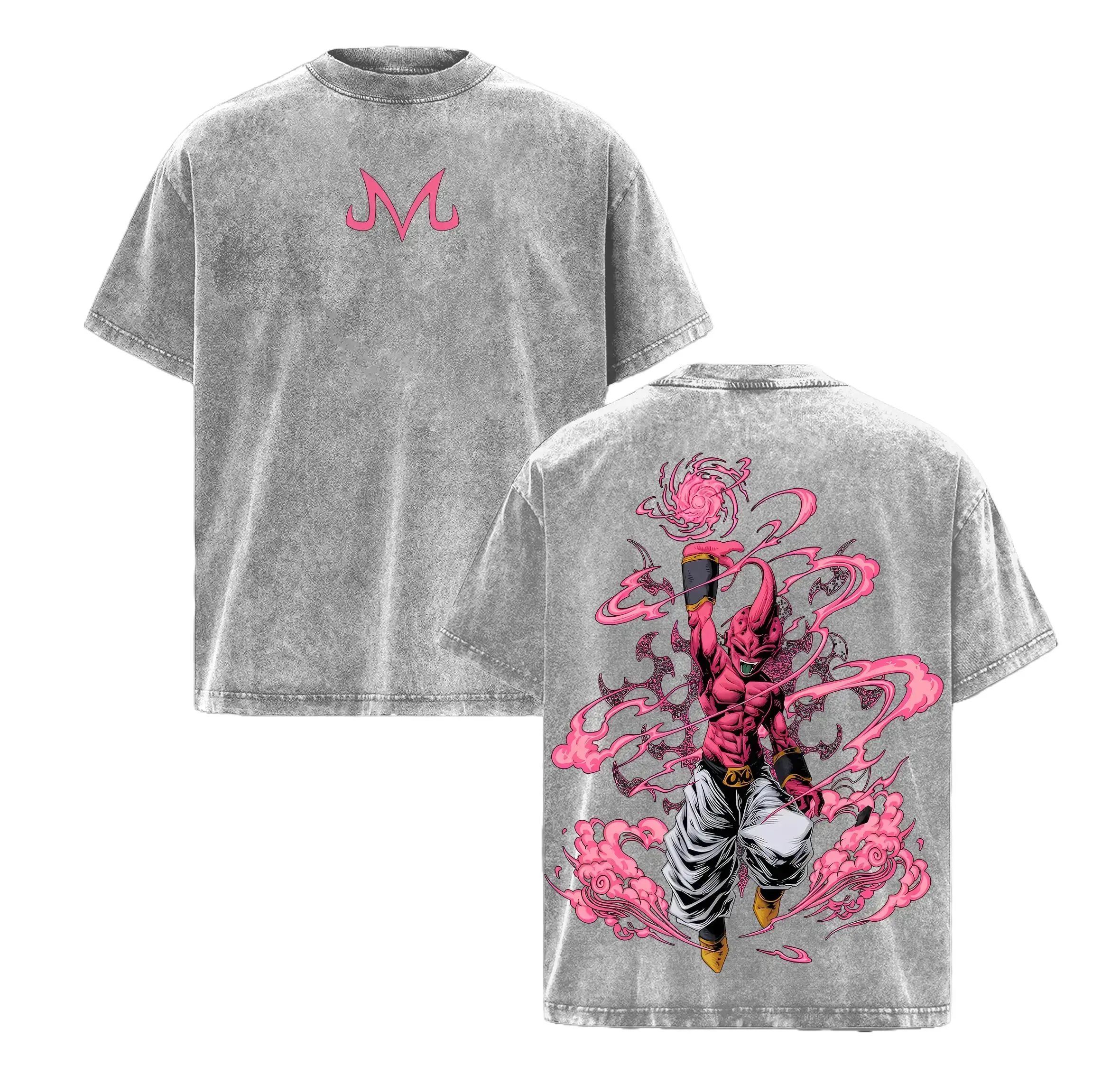 [KM 100%cotton]Majin Buu Vintage Washed Anime T-Shirt | Kid Buu Pink Energy Graphic Tee | Oversized Streetwear Retro Shirt | Heavy Cotton Gift for DBZ & Anime Fans graphic tee cotton graphic tees humorous tshirt men christian clothing funny shirts