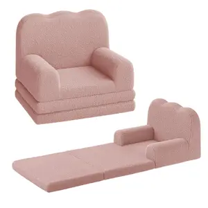Kids Couch, 2-in-1 Comfy Toddler Couch Fold Out, Convertible Sofa to Lounger Foam Kids Chair with Soft Sherpa, Gift for Girls and Boys
