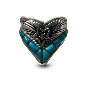 Turquoise Inlay Ring | Size 7.5 Sterling Silver | V-Shape Channel Inlay | USA Made