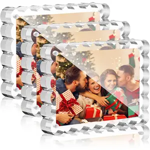 HELPLEX Acrylic Picture Frames 4x6, 3 Pack Clear Magnetic Lucite Frames, 20% Thicker 12+12mm Double-Sided Display, Freestanding Scalloped Design for Desktop