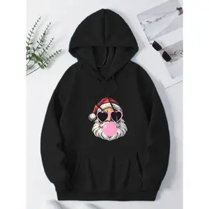 Women's Cute Santa Bubble Blower Hoodie - Cozy Long Sleeve with Kangaroo Pocket, Perfect for Fall/Winter Casual Wear & Parties