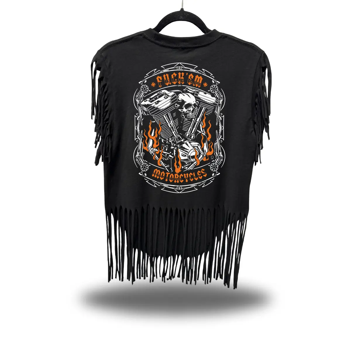 F*CK MOTORCYCLE WESTERN FRINGE BLACK TEE
