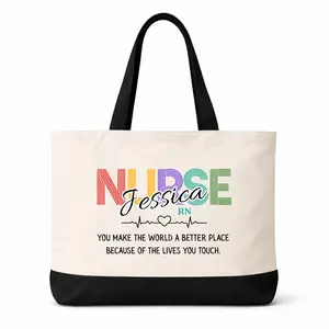 Personalized Nurse Tote Bag • Custom RN LVN CNA Gift with Name • Nurse Week Appreciation • Colorful Design Canvas Work Tote • Healthcare Worker Gift