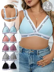 【Plus Size】 Letter Tape Bra, Breathable Comfy Bra, Casual Comfortable Breathable Wireless Bra for Daily Wear, Women's Lingerie for All Seasons, Underwear