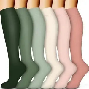 6 pairs of elastic multi-pattern compression stockings with anti-slip function, calf sleeves, soft material, warm and breathable, suitable for daily exercise wear.