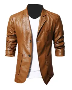 MotorCycleJackets Casual Wear Slim Fit Brown Leather Blazer for Men