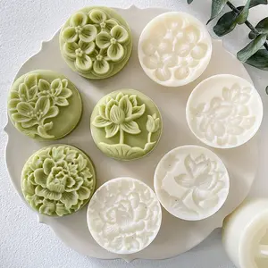 5pcs/Set, Household DIY Baking Mid-Autumn Festival Moon Cake Mold Hand Pressed, Exquisite Peony Lotus Flower Pattern Moon Cake Maker, Mid Autumn Festival Pastry Tools, Baking Tools, Kitchen Gadgets, Kitchen Accessories, Home Kitchen Items