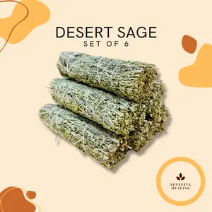 Desert Sage (6 Pack) - Smoke Cleansing Kit with 4 Inch Bundle Sticks for Spiritual Energy Work Cleansing Intention Holistic Wellness Set - Aromatic Fragrance Freshener Scented Perfume