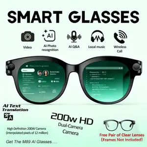 M89 Smart Glasses Ai Travel Companion, HD Camera Dual Ai Translation, Face ID, Includes 2 Lenses and Transparent, Storage Available