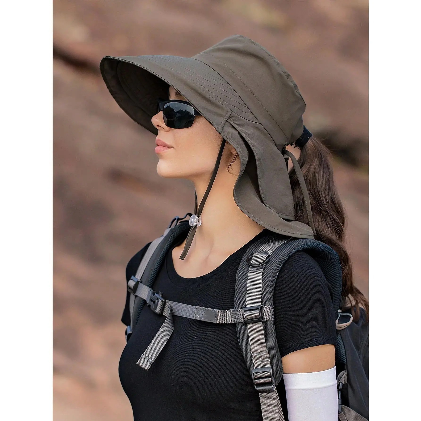 US22-1pc Women's Breathable Sun Hat With Neck Protection, Quick Drying, Outdoor Fishing Cap With Ponytail Hole And Shoulder Cover, Fashionable For Daily Sun Protection beach hat
