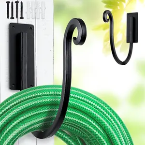 Hose Holders Wall Mount (Metal/8-Inch) Heavy-Duty Garden Hose Hangers Outdoor, Hand-Forged Hose Racks Mount, 2 count