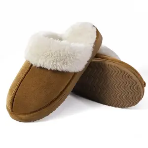 Fleece-Lined Velvet Slippers with Fur Collar for Men andWomen, Indoor/Outdoor Wear