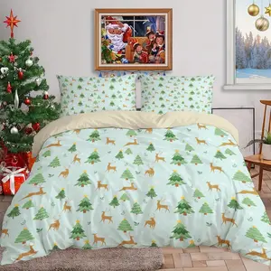 3-Piece Christmas Reindeer & Pine Tree Duvet Cover Set - Christmas Day Warm Decoration Quilt Set, Including 1 Quilt Set and 2 Pillowcases, Bed Sets (without Padding)